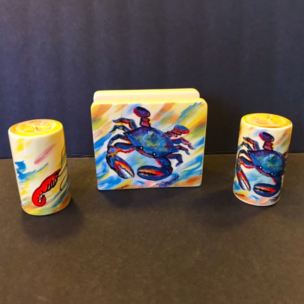 SALT & PEPPER SHAKER & NAPKIN HOLDER. M.Moran. ISLE OF CAPRI
